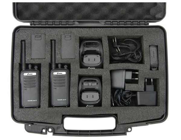 Stabo Freetalk Com II prof. PMR446 Handfunkgerät mit 2000 Lithium Ionen Akku-2-er Kofferset